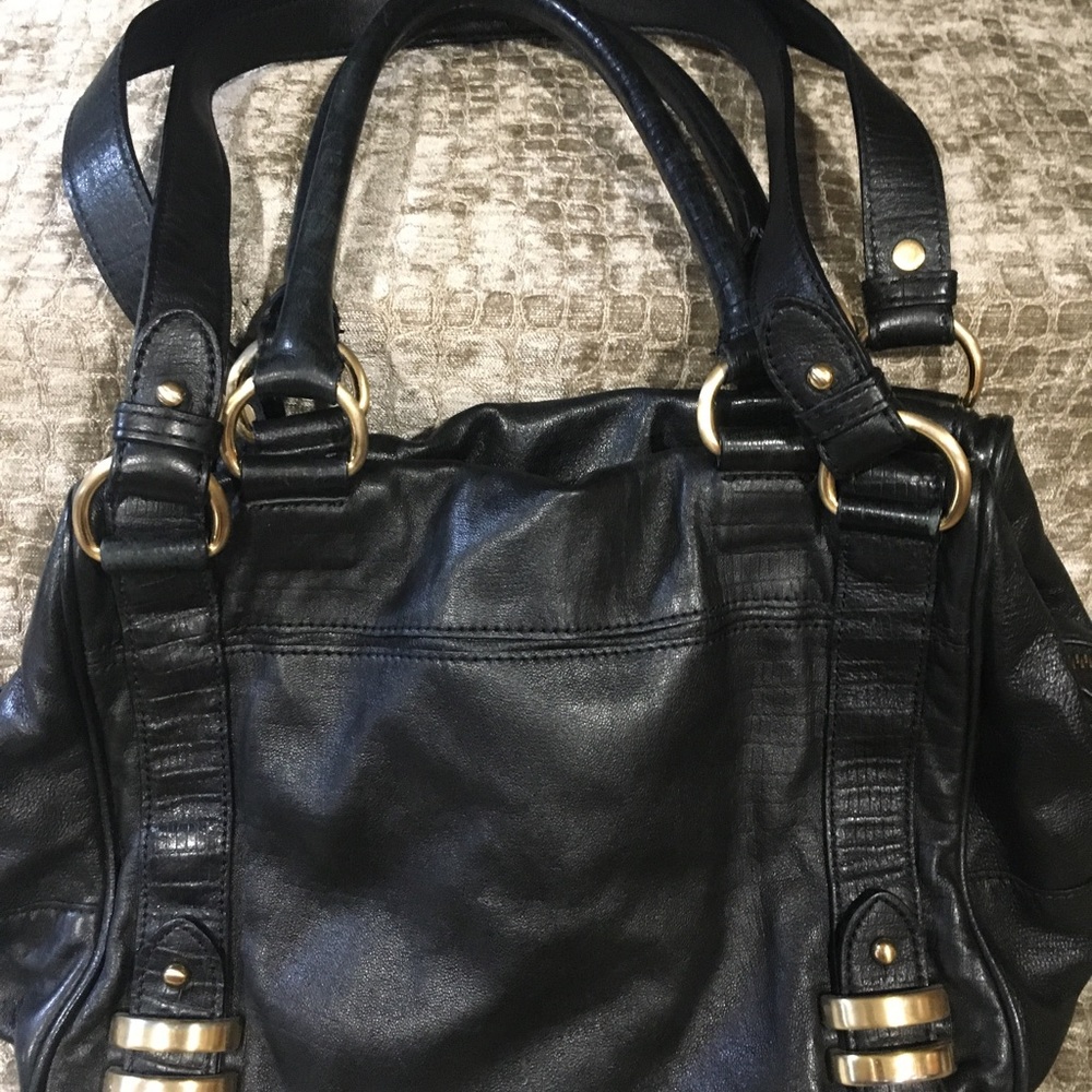 Black Leather Max Azaria Handbag